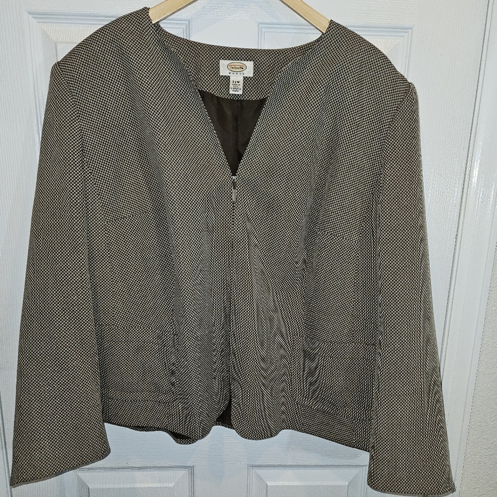 Talbots Womens Plus Size 24W Light Brown and Cream Patterned Blazer